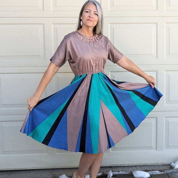 1980's COTTON DRESS full skirt 80's S - Picture 6 of 12
